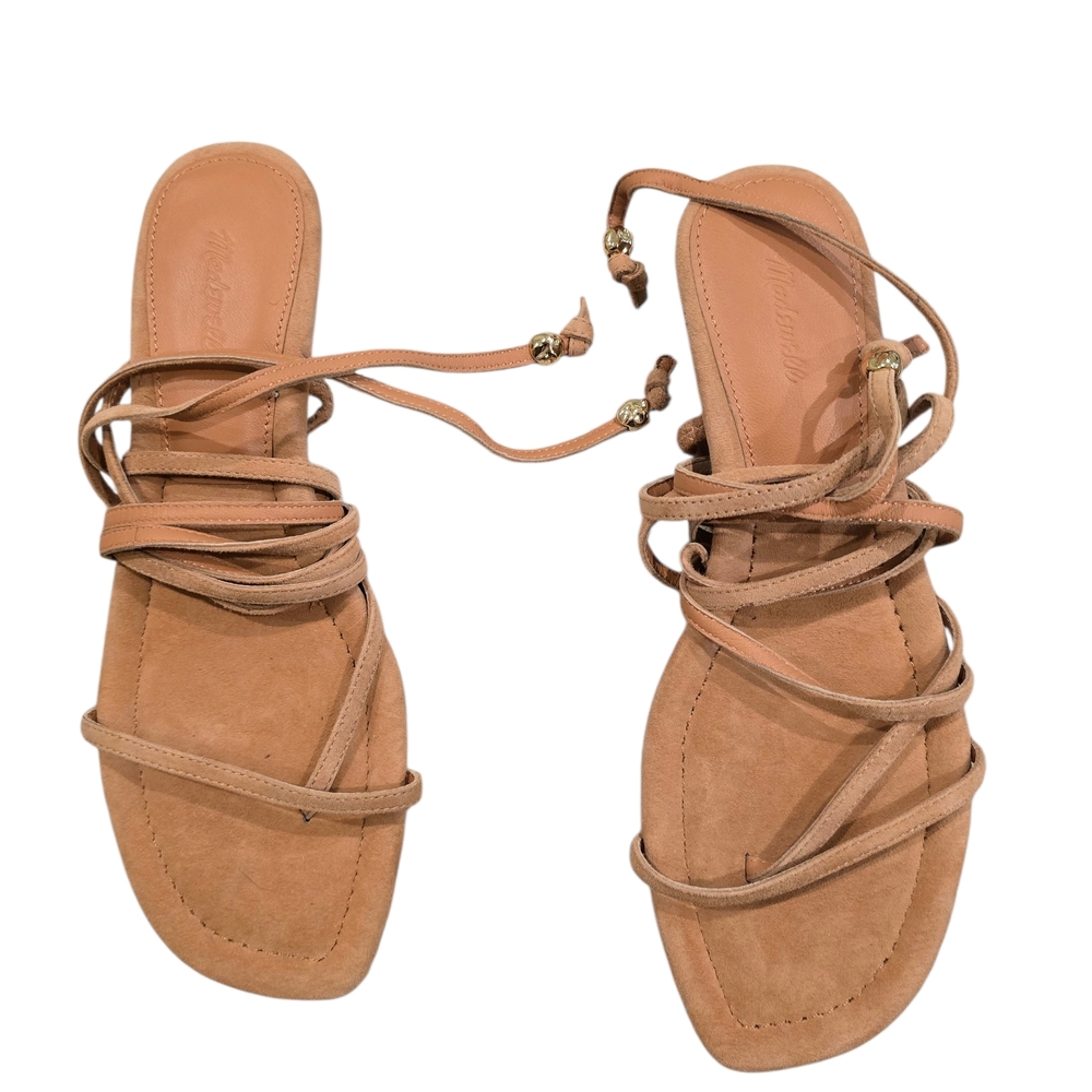 Madewell The Maycie Lace-up T-Strap Sandal In Tan Suede Size 7.5 - Picture 2 of 6
